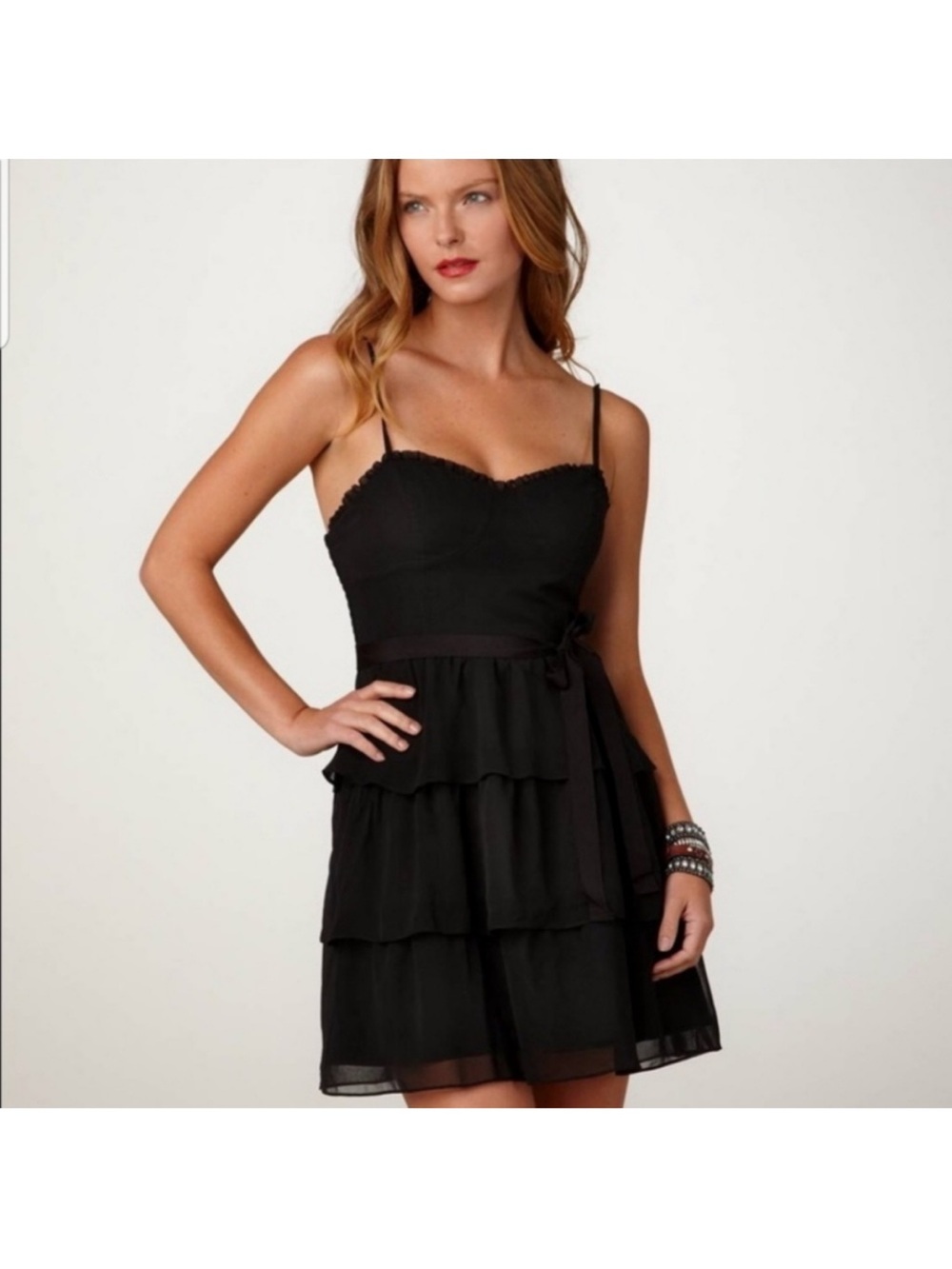 American eagle Black Tiered Spaghetti Strap Dress with built in cups